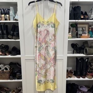 Gianni Bini Yellow Floral Paisley Midi Slip Dress